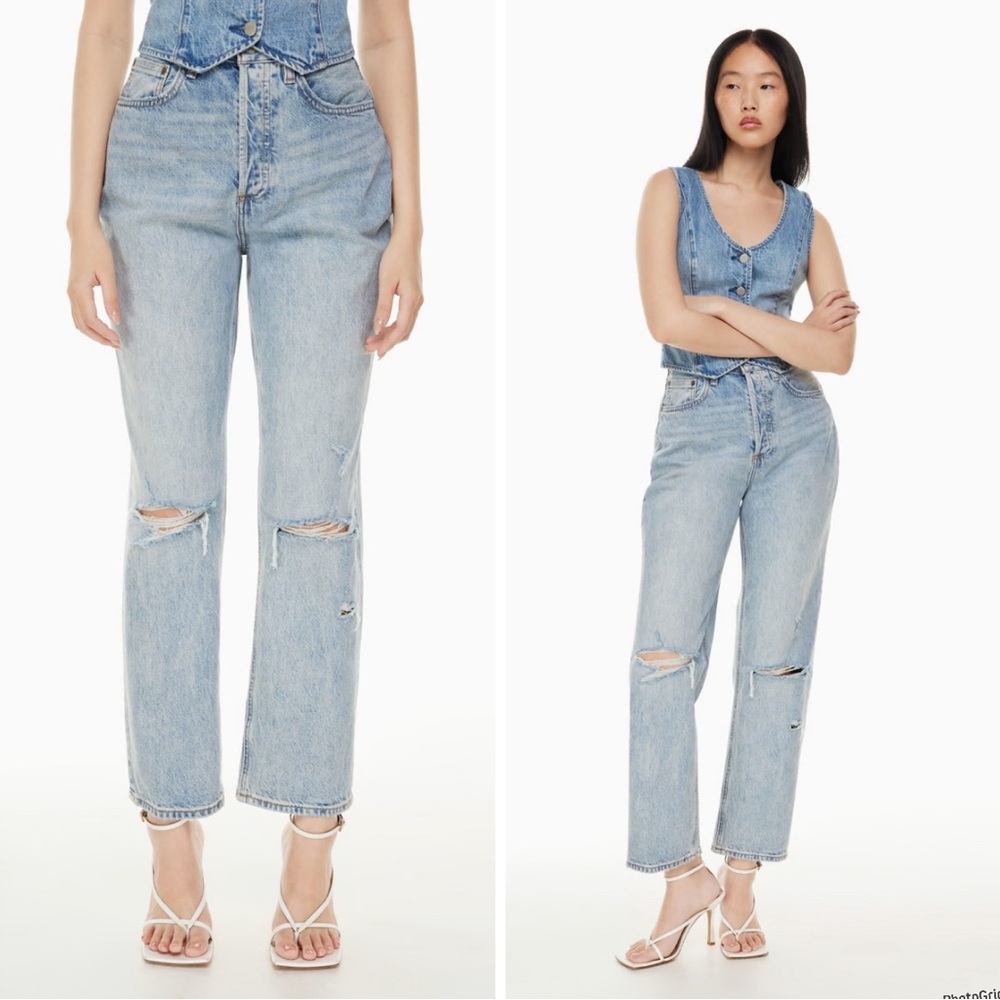 Aritzia Denim Forum The Joni High Rise Loose 29L Ripped Jeans Grunge 25
